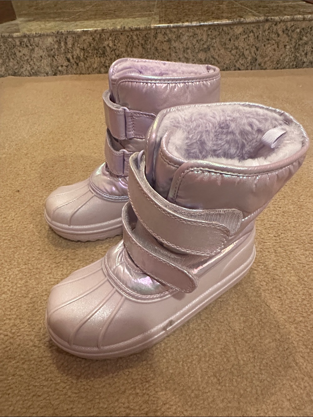 Kids Metallic Purple Winter Boots with Faux Fur Lining